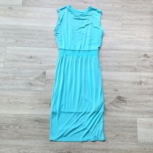 Athleta Santorini Cinch Dress Womens Small Turquoise Midi Sleeveless Tank